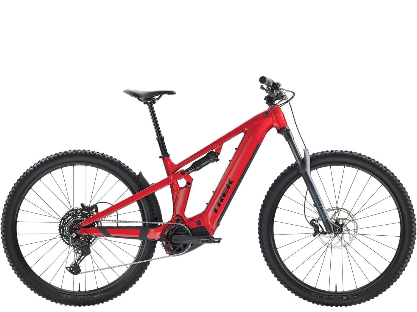 Trek Powerfly+ FS 4 800 Gen 4: side view, shown in Fury Red / Dark Star.